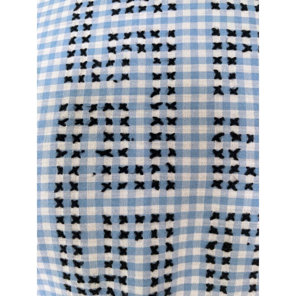 Vintage 1960s Blue White Gingham Checked Embroidered Cotton House Dress L/M - Picture 6 of 16